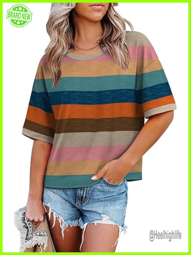 Oversized Loose Fit Color Block Drop Shoulder Half Sleeve Crew Neck T-Shirt